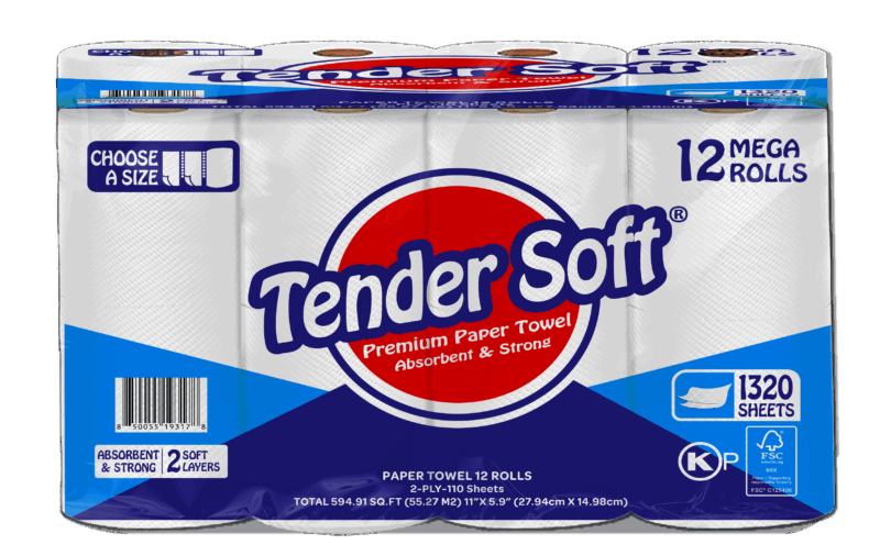 Tender Soft Premium Paper Towel, White, 110 Select-A-Size Sheets, Individually Wrapped, 12 ct